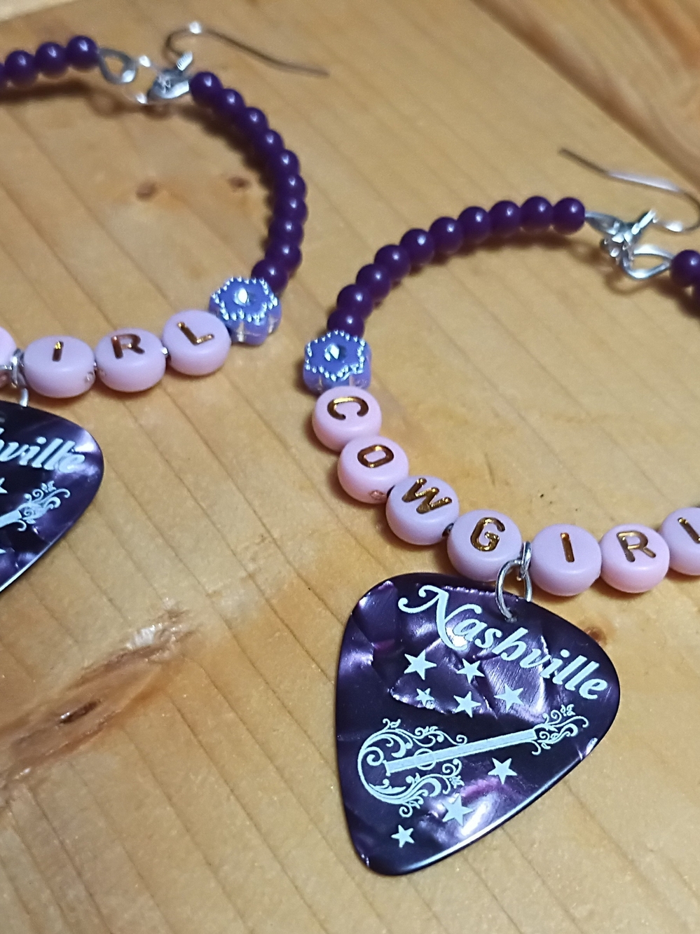 Nashville Cowgirl Purple & Pink Beaded Charm Earrings - Picture 2 of 2